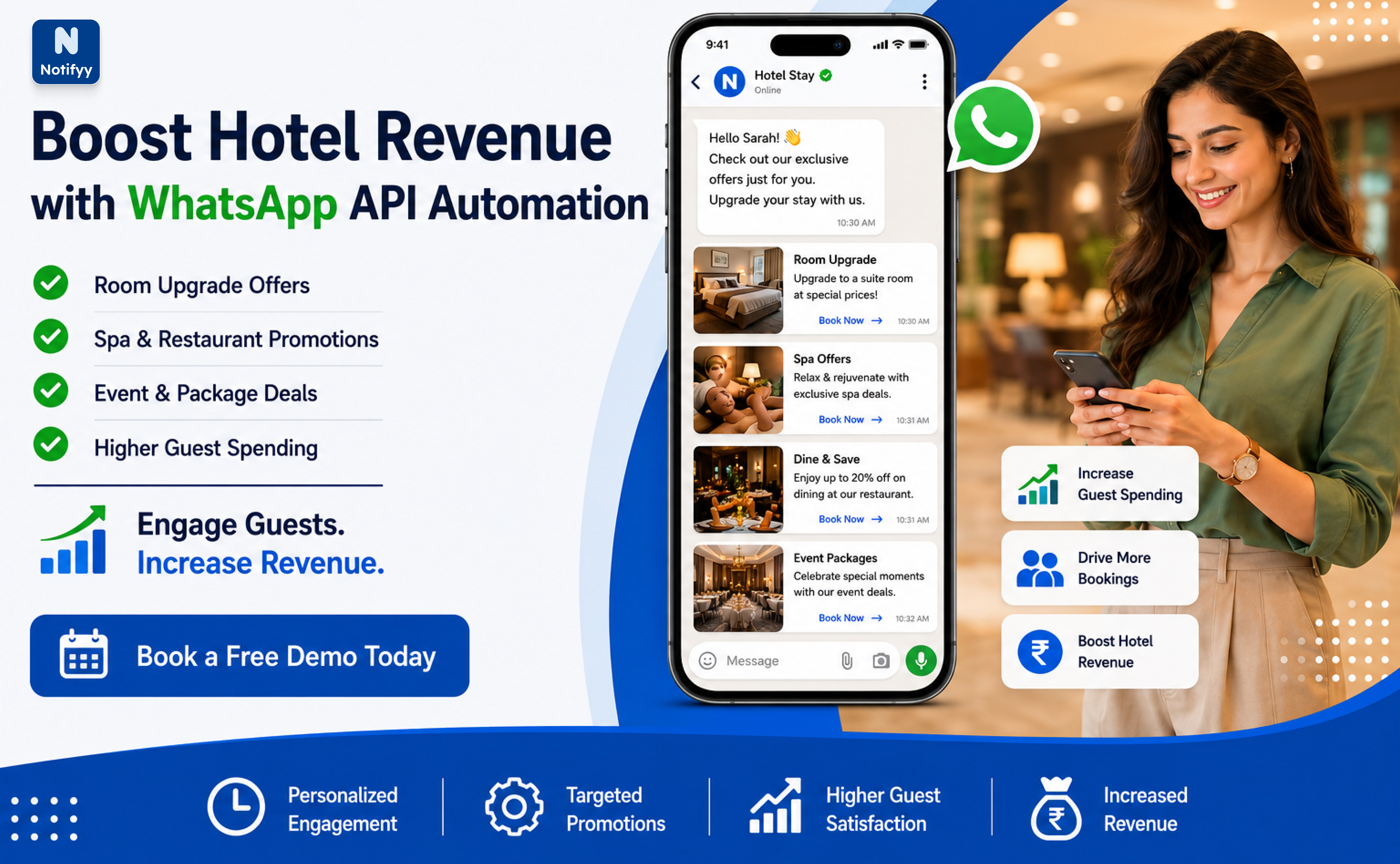 Hotel promotional offers sent to guests through WhatsApp automation
