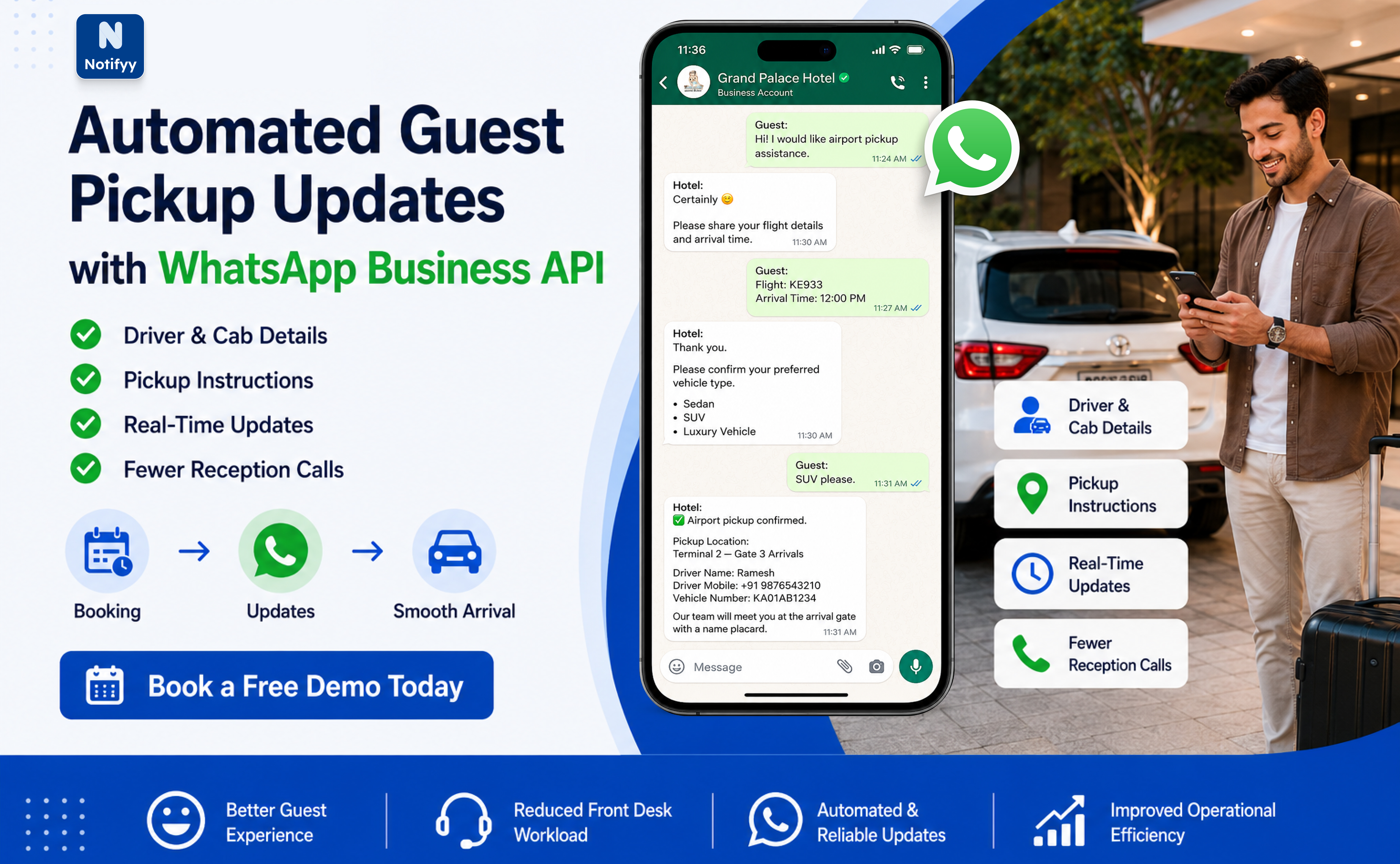 Hotel transportation and airport pickup details shared on WhatsApp