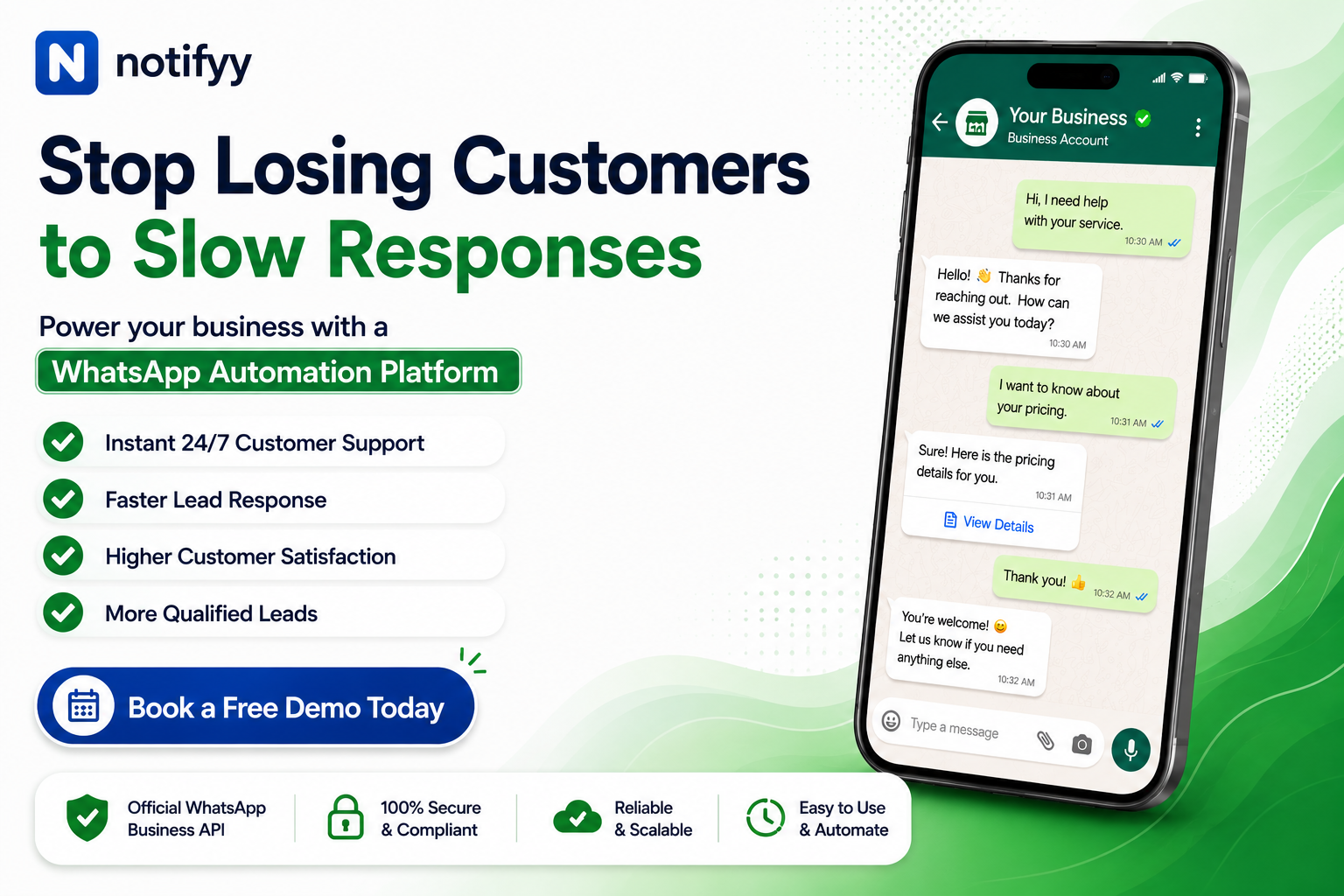 Official WhatsApp Business API supporting secure business automation