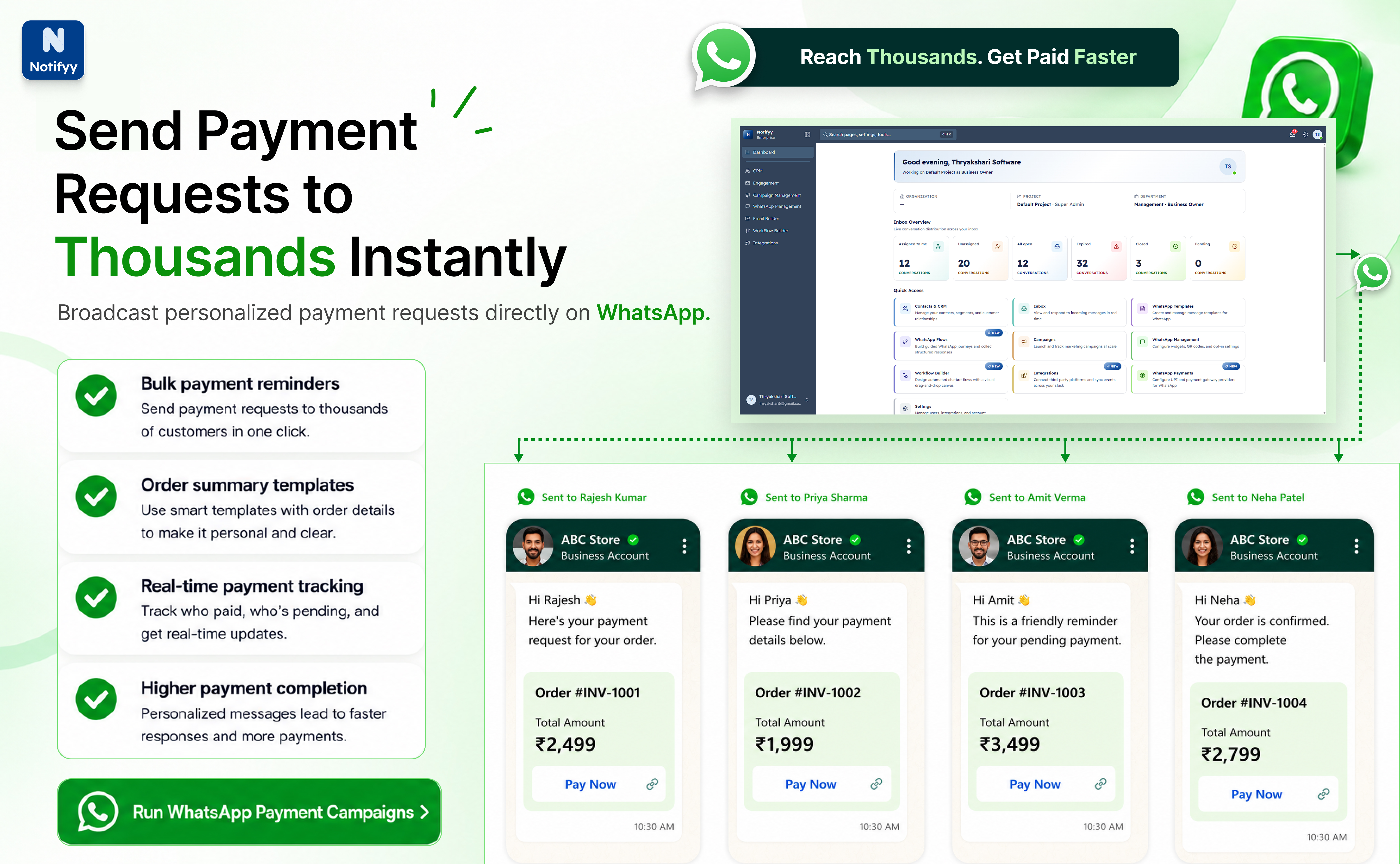 WhatsApp chatbot payment flow automation in Notifyy