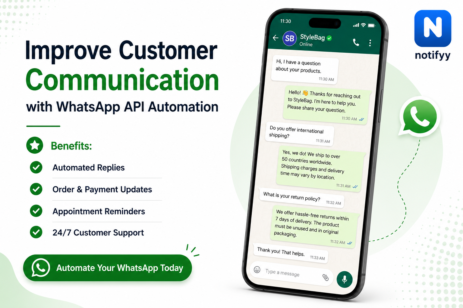 WhatsApp messaging software interface for customer communication automation